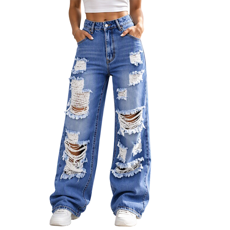 ✨ Effortless Everyday Style FREE SHIPPING | Women's Distressed High-Rise Wide-Leg Jeans-9