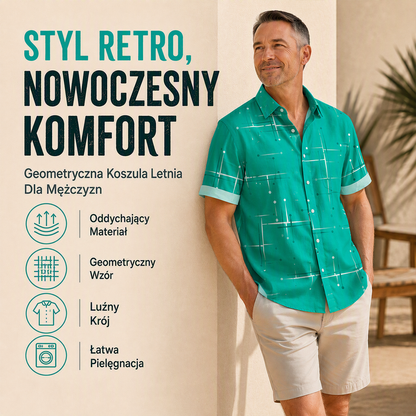 ✨Męska koszula o luźnym kroju, zapinana na guziki, z geometrycznym wzorem – miękka w dotyku, letnia, obszerna i wygodna