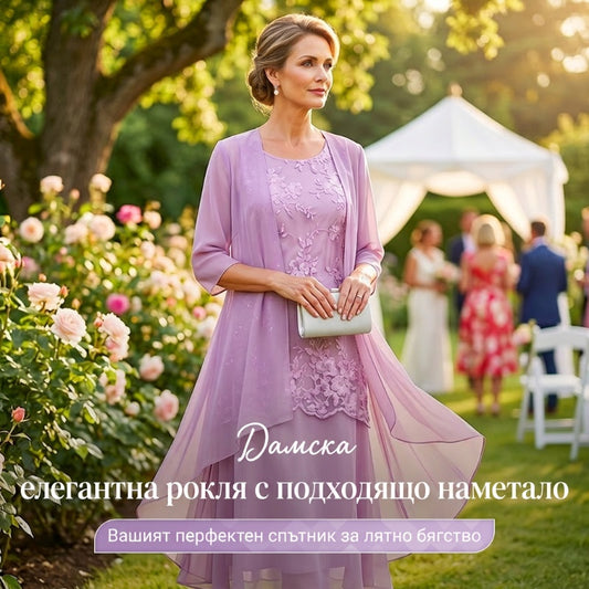 👗Дамски официален комплект с рокля до коляното и кардиган💜