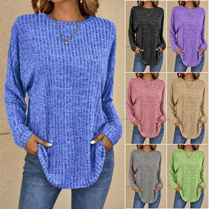 Casual Bluza z Długim Rękawem – Miękka Dzianina, Luźny Krój i Uniwersalny Styl dla Każdej Sylwetki 🌸🧥