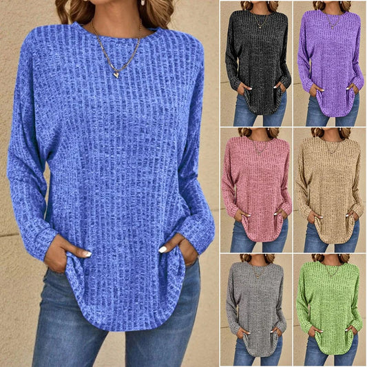 Casual Bluza z Długim Rękawem – Miękka Dzianina, Luźny Krój i Uniwersalny Styl dla Każdej Sylwetki 🌸🧥