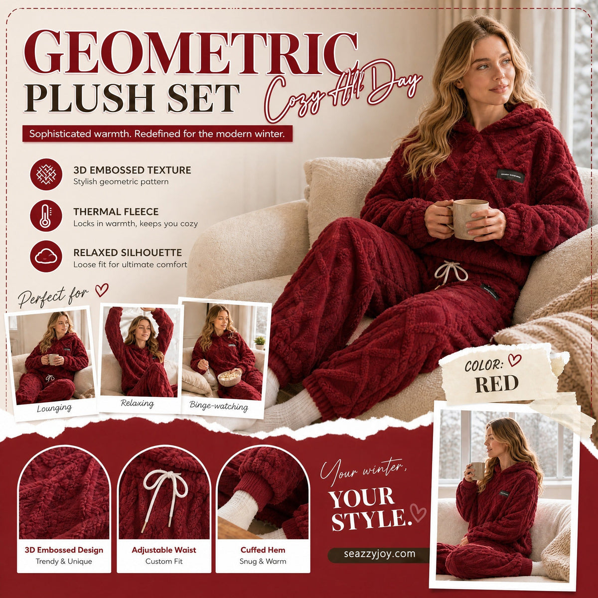 🔥 Embossed Geometric Plush Set – Timeless Comfort & Effortless Style For Every Occasion