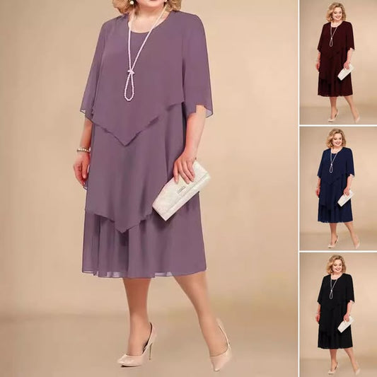 🎉【L-4XL】💝Плюс размер наслоени шифон рокля