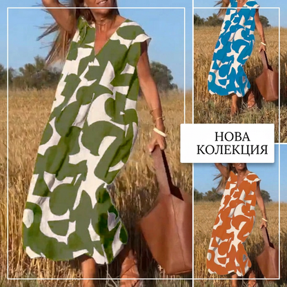 💕Принтирана рокля без ръкави с V-образно деколте🔥