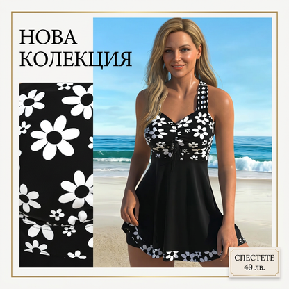 🌞🩱 Комплект бански за жени: горнище с флорален принт и къси панталони 🏖️🍹