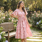 👗🌸 Макси рокля с V-образно деколте, флорален десен, волани на ръкавите и колан