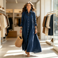 👗✨ Sukienka koszulowa maxi z domieszką lnu dla kobiet – przewiewny krój w kształcie litery A i lekka elegancja