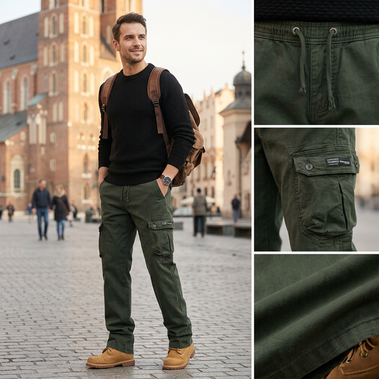 👖🛠️ Мъжки тактически панталони от 100% памук в цвят каки – с много джобове