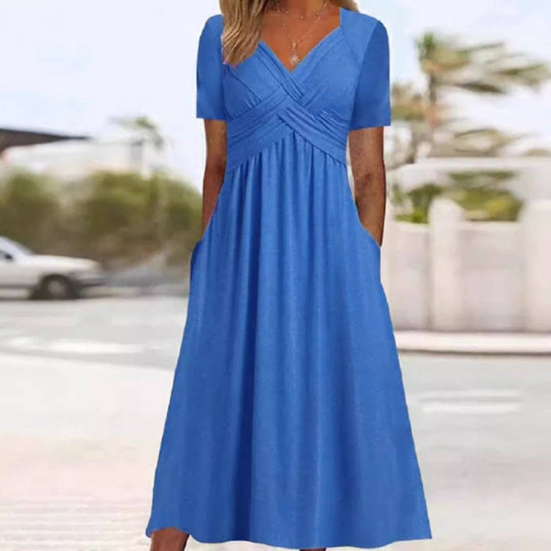 ✨ Women’s V-Neck Short Sleeve Long Dress 🌸 Elegant Flowing Fit, Comfortable Fabric & Effortless Everyday Style-11