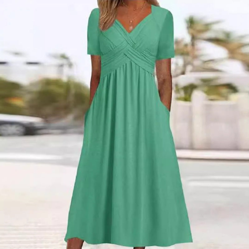 ✨ Women’s V-Neck Short Sleeve Long Dress 🌸 Elegant Flowing Fit, Comfortable Fabric & Effortless Everyday Style-13