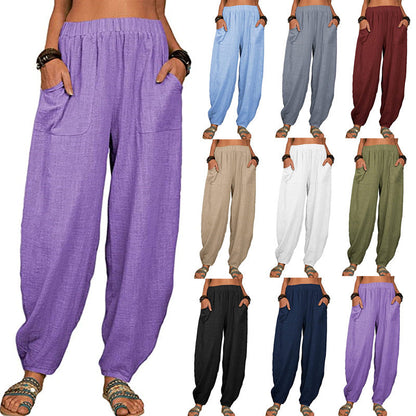 🍂(S-5XL)👚 Szerokie spodnie lniano-bawełniane dla kobiet