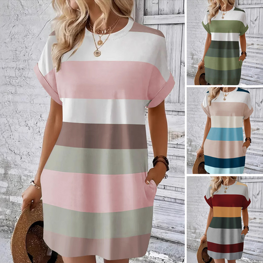🔥Дамска ежедневна рокля с кръгло деколте👗🌈