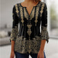 Floral Pattern V-Neck Button Top with Flare Sleeves.