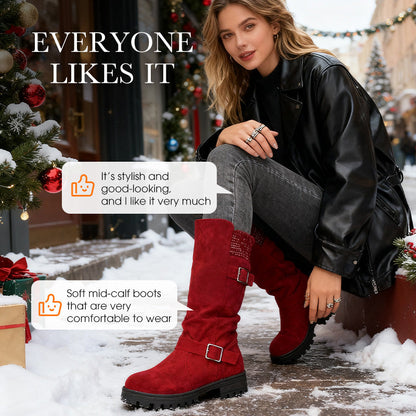 👢Pull On & Go | Women's Slouchy Faux Suede Mid-Calf Boots-8