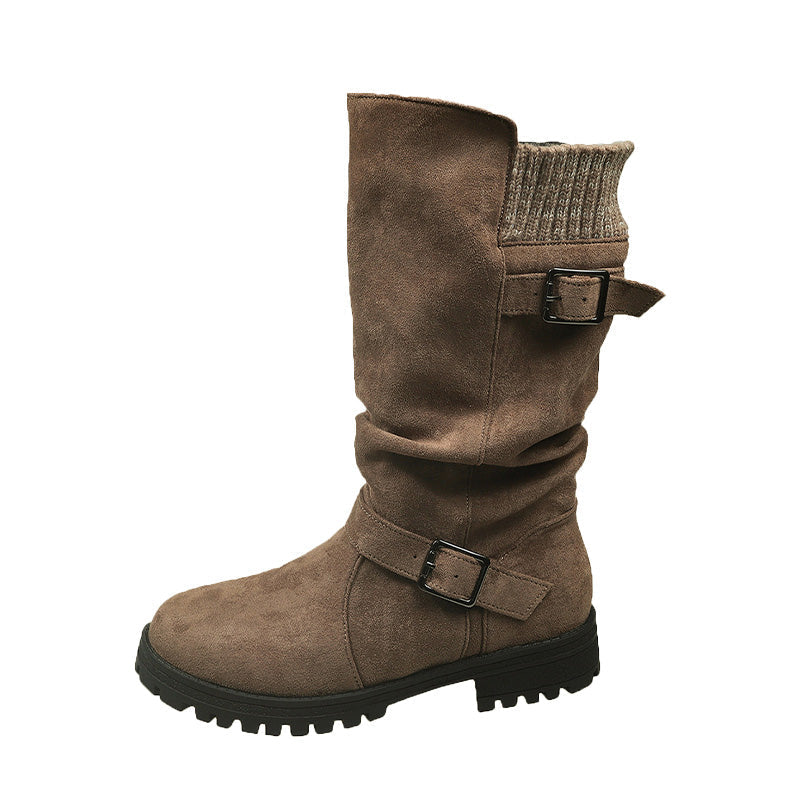 👢Pull On & Go | Women's Slouchy Faux Suede Mid-Calf Boots-12