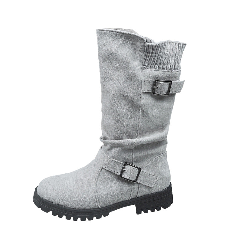 👢Pull On & Go | Women's Slouchy Faux Suede Mid-Calf Boots-10