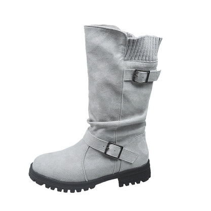 👢Pull On & Go | Women's Slouchy Faux Suede Mid-Calf Boots-10