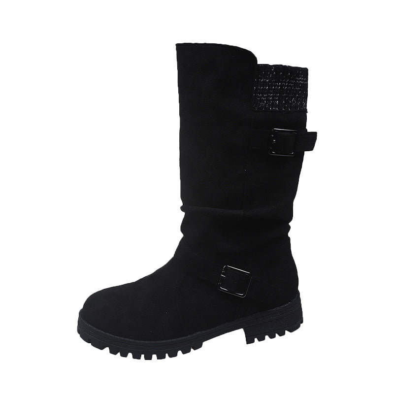 👢Pull On & Go | Women's Slouchy Faux Suede Mid-Calf Boots-11