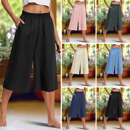 👖✨ Дамски едноцветни панталони с разрез, дължина 3/4 – 6 цвята | S–2XL | Изтъняващи | Удобни | Casual Chic