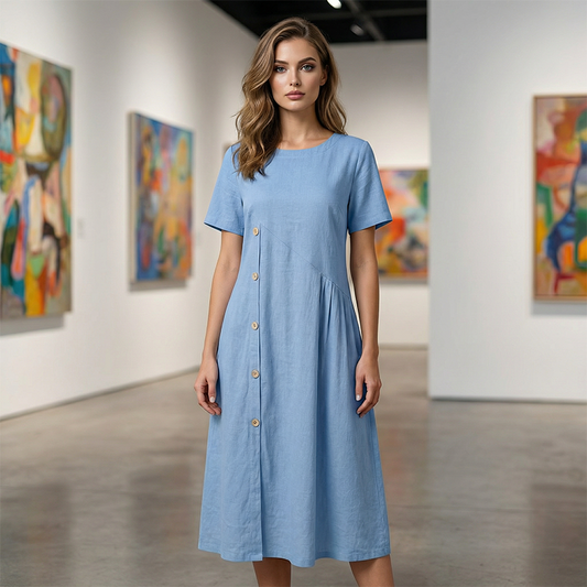 👗Дамска ежедневна midi рокля с неправилно разположени копчета