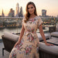 Damski kwiecisty plisowany midi dress