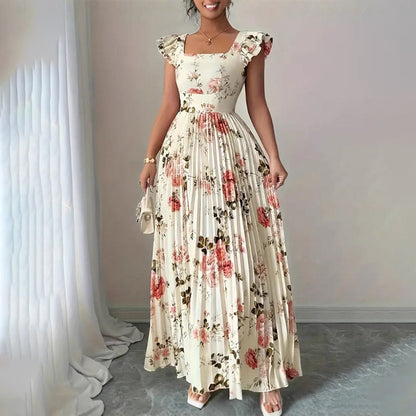 Elegancka plisowana sukienka maxi w kwiatowy wzór