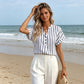 🌷Дамска ежедневна риза с райета и къс ръкав с копчета🔥