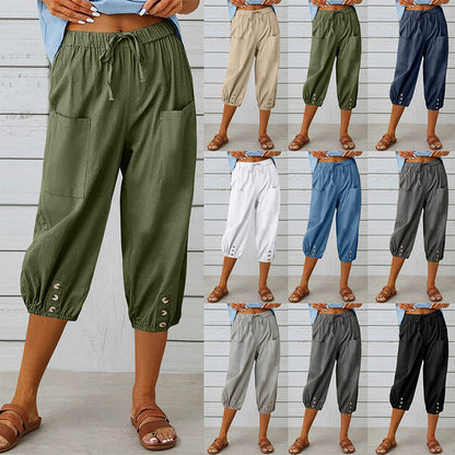 👖Дамски къси панталони капри с джобове🍃