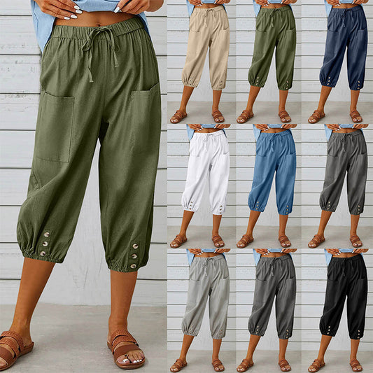 👖Дамски къси панталони капри с джобове🍃