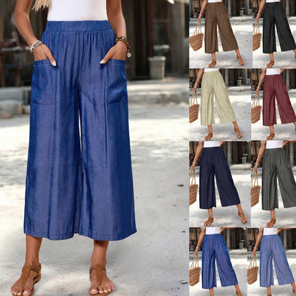 Damskie letnie spodnie capri z szerokimi nogawkami