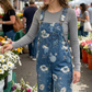 🌺Дамски дънкови гащеризони с ретро флорален принт👖
