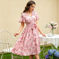 👗🌸 Макси рокля с V-образно деколте, флорален десен, волани на ръкавите и колан