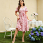 👗🌸 Макси рокля с V-образно деколте, флорален десен, волани на ръкавите и колан