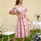 👗🌸 Макси рокля с V-образно деколте, флорален десен, волани на ръкавите и колан