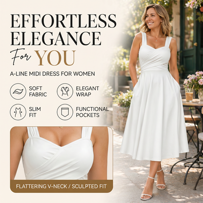 👗 Sukienka damska elegancka z dekoltem w szpic z kieszeniami