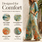 Women's Artistic Print V-Neck Top & Wide-Leg Pants Set