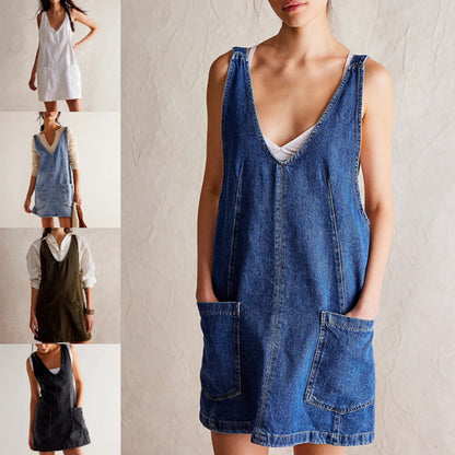 👗✨ Дамска модна рокля от деним с отворена талия – 5 цвята | S–XL | Регулируеми панталони | С джобове | Ежедневна