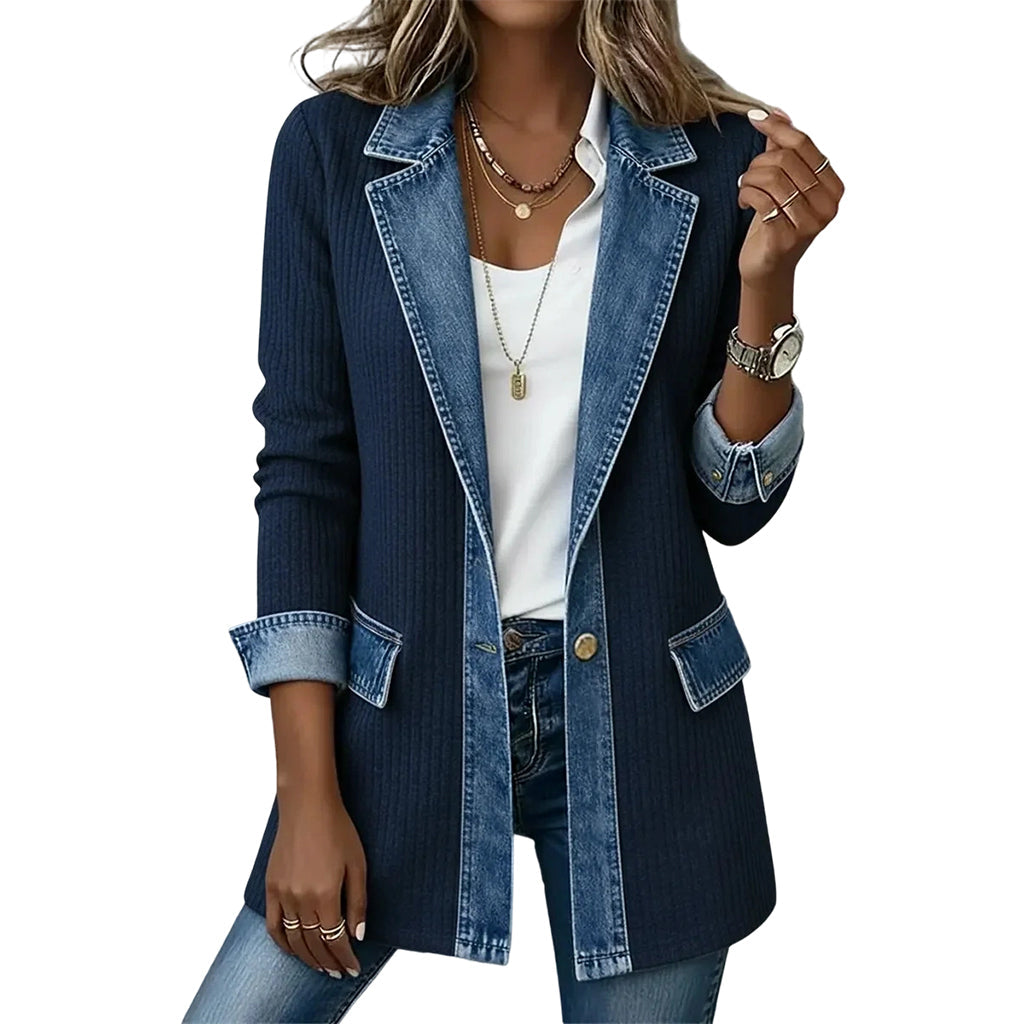 🌸LAST DAY SPECIAL PRICE!!🌸Women’s Elegant Denim Spliced Ribbed Knit Coat-15