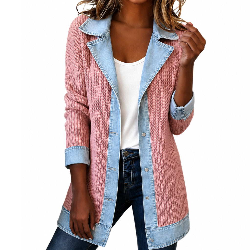 🌸LAST DAY SPECIAL PRICE!!🌸Women’s Elegant Denim Spliced Ribbed Knit Coat-18