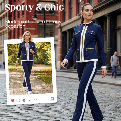 🧥Seasonal Style - Two-Piece Leisure Set with Bold Stripes – Slimming Silhouette & Practical Details for Any Casual Day-3