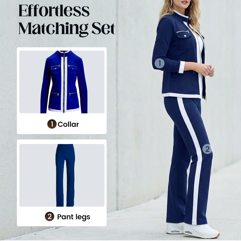 🧥Seasonal Style - Two-Piece Leisure Set with Bold Stripes – Slimming Silhouette & Practical Details for Any Casual Day-1