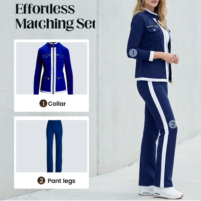 🧥Seasonal Style - Two-Piece Leisure Set with Bold Stripes – Slimming Silhouette & Practical Details for Any Casual Day-1