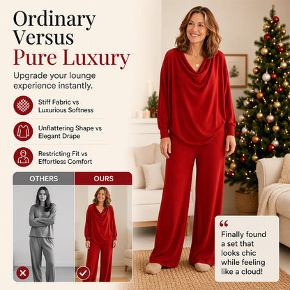 💖Black Friday Mega Deal – 50% off!💖🍂 Women's Cowl Neck Top and Wide-Leg Pants Set – Effortless Elegance for Autumn