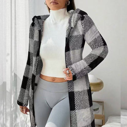 💖 Classic Plaid, Cozy Long-Line Coverage 🍂Women's Zip-Up Hooded Jacket