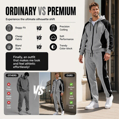 Men's Color-Block Zip-Up Hoodie & Sweatpants Set-2