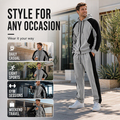 Men's Color-Block Zip-Up Hoodie & Sweatpants Set-4