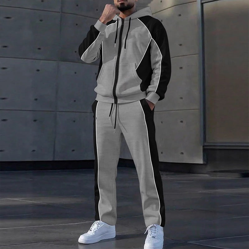 Men's Color-Block Zip-Up Hoodie & Sweatpants Set-9