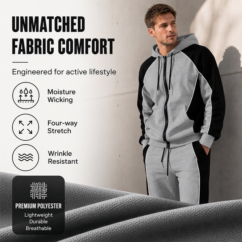 Men's Color-Block Zip-Up Hoodie & Sweatpants Set-3