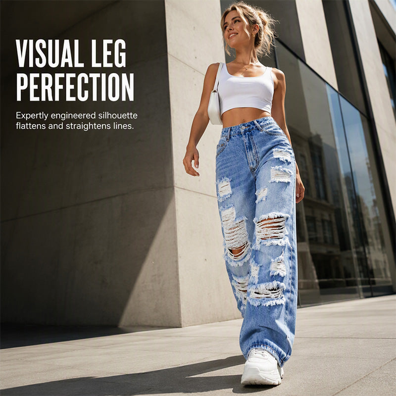 ✨ Effortless Everyday Style FREE SHIPPING | Women's Distressed High-Rise Wide-Leg Jeans-1