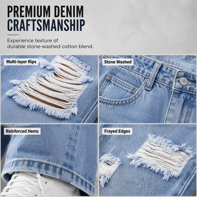 ✨ Effortless Everyday Style FREE SHIPPING | Women's Distressed High-Rise Wide-Leg Jeans-5